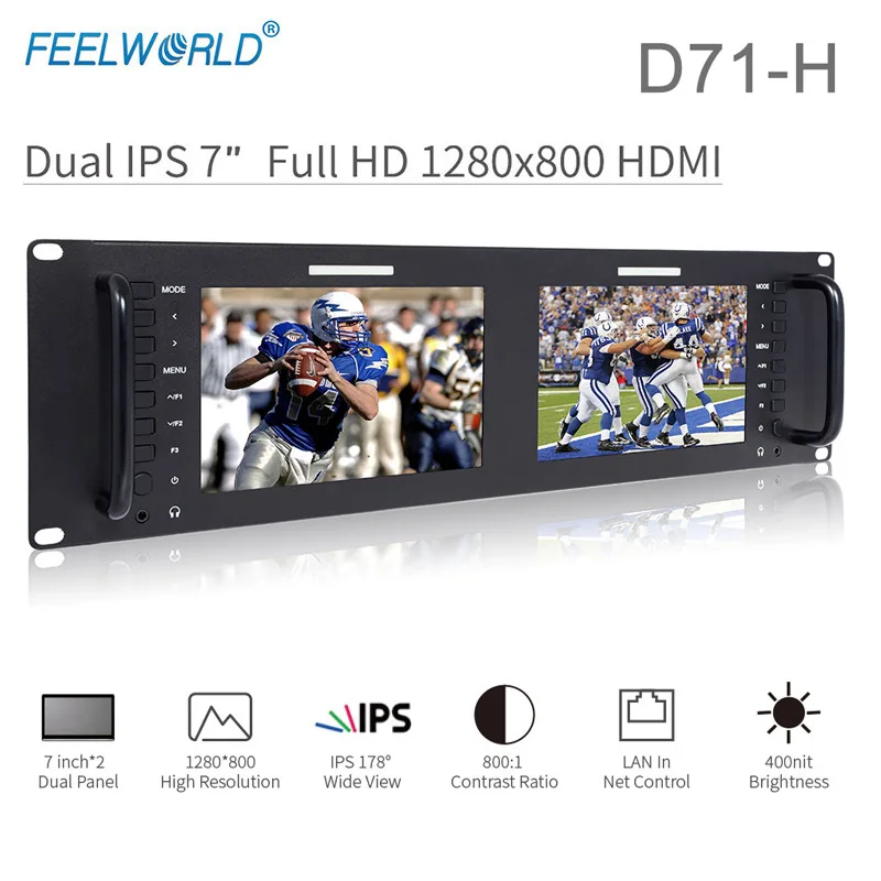 

Feelworld 7 Inch IPS 3RU Camera LCD 3G-SDI HDMI Input Output Rack Mount Monitor 7" 1280x800 Broadcast Level Quality Monitor D71
