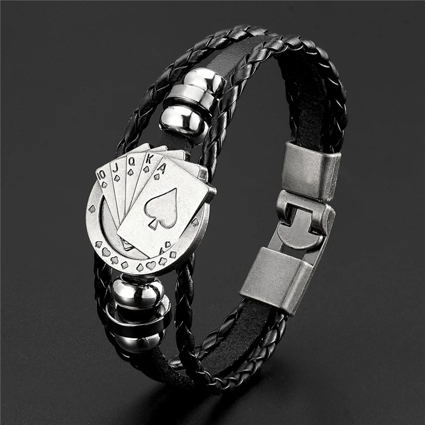 

2020 Fashion Brand Leather Bracelet Multilayer Poker Bracelet Men's Retro Punk Rock Ladies Alloy Bead Nautical Jewelry Pulseira