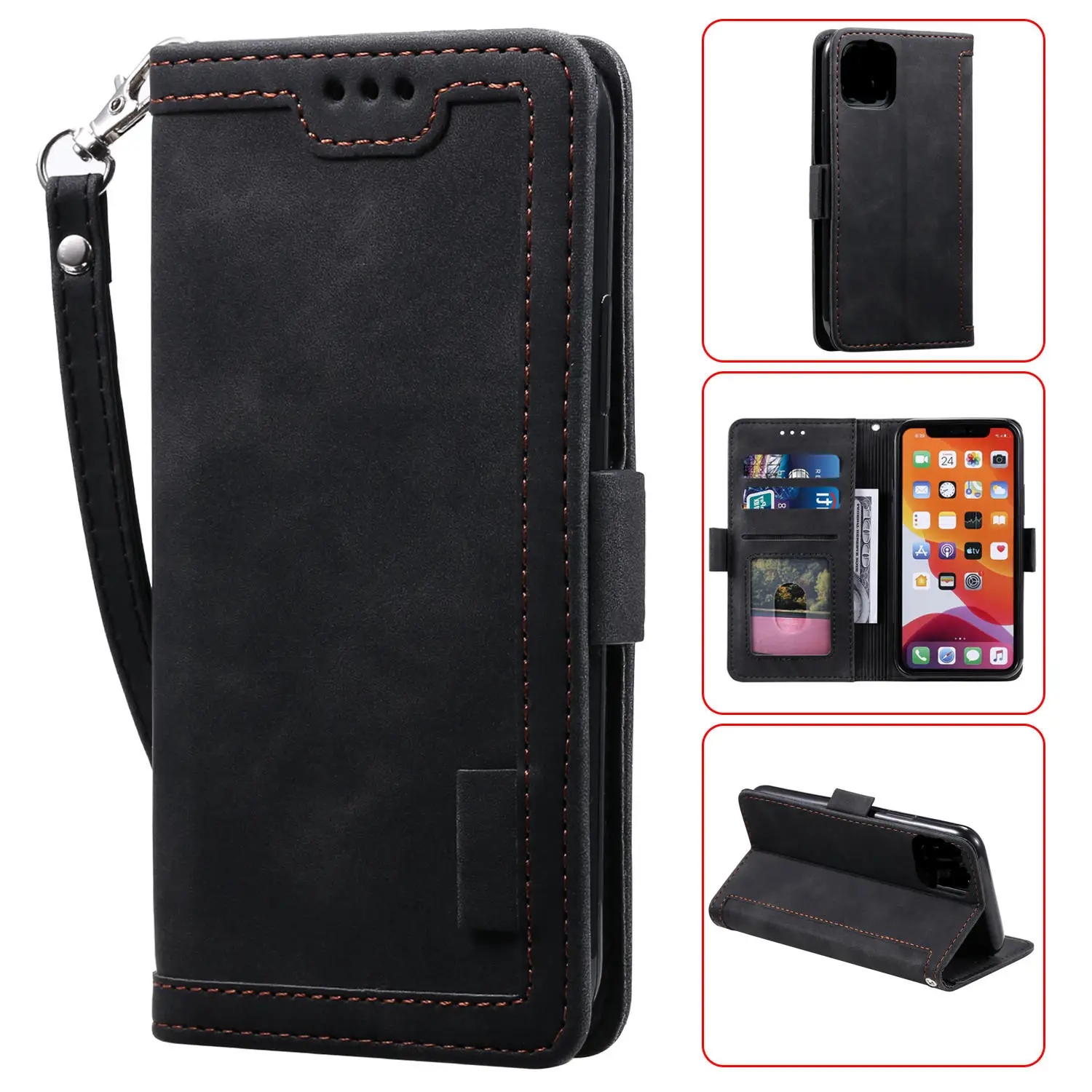 

Flip Leather Luxury Wallet Case for Samsung S9 10E 20ULTRA PLUS NOTE10 PRO 20 A20 21 30 31 50 51 71 Retro stitching Card Slots