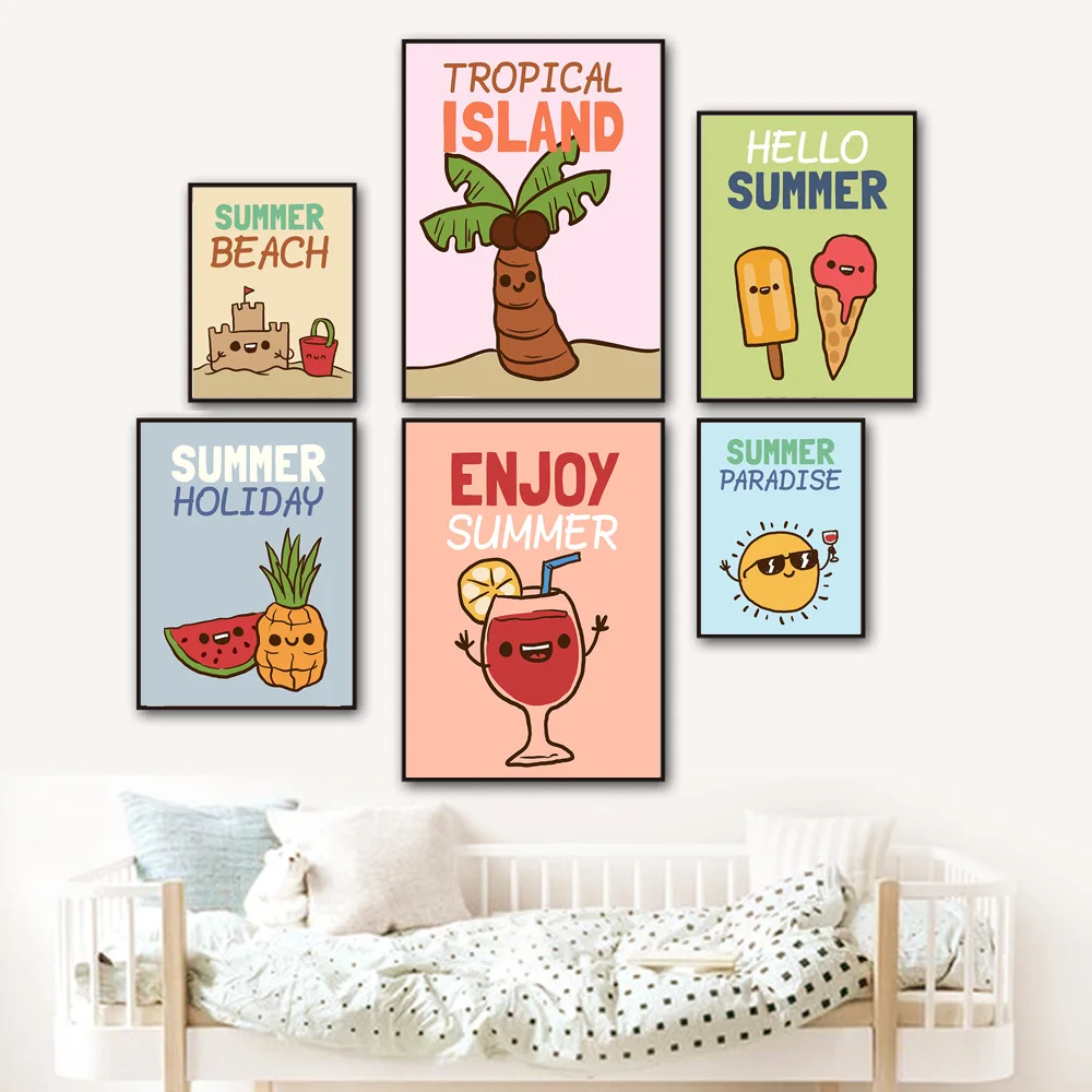 

Funny Summer Posters Pineapple Sun Beach Wall Art Canvas Painting Nordic Posters and Prints Wall Pictures Baby Kids Room Decor