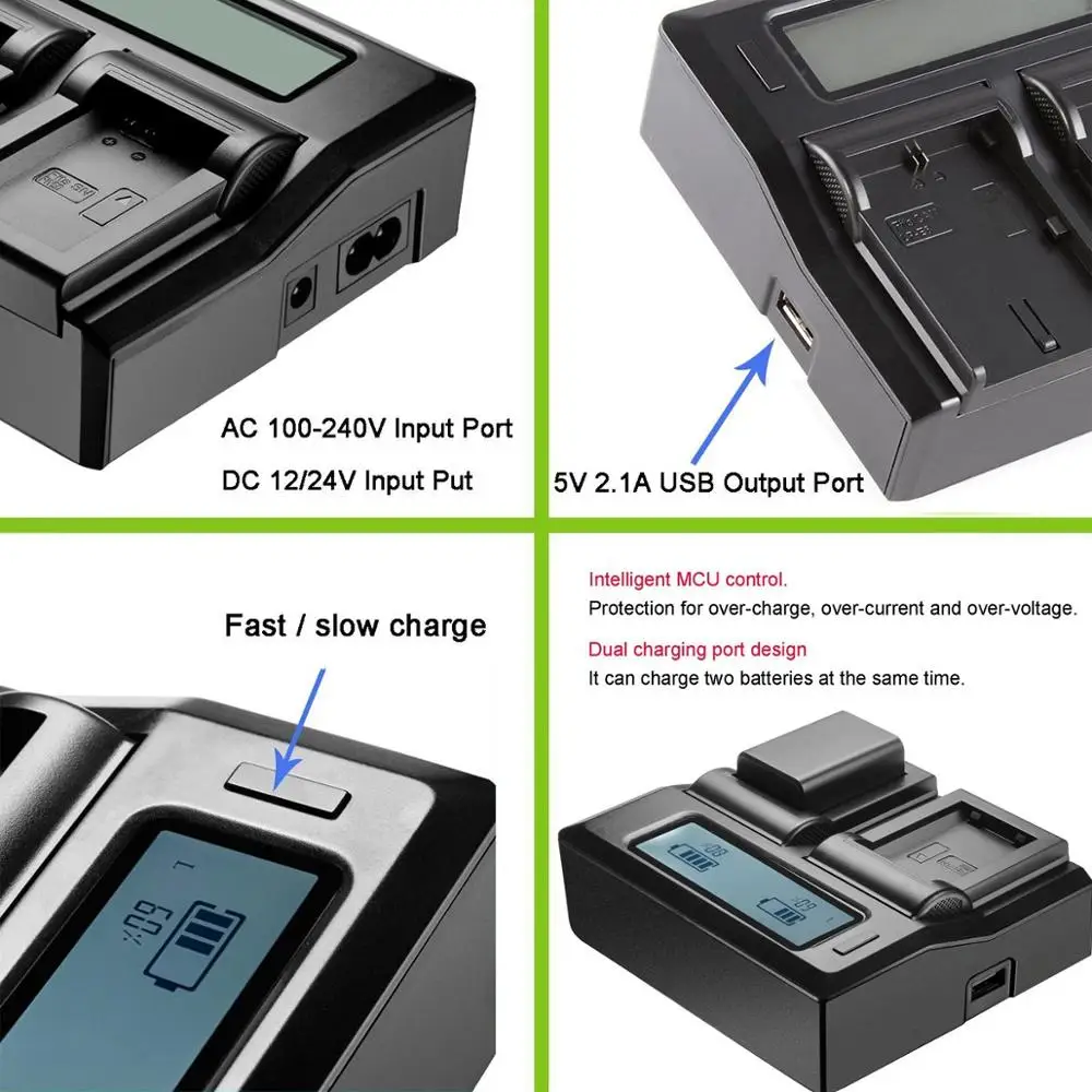 Аккумулятор NP-FW50 емкостью 2000 мАч + быстрое двойное зарядное устройство для Sony Alpha
