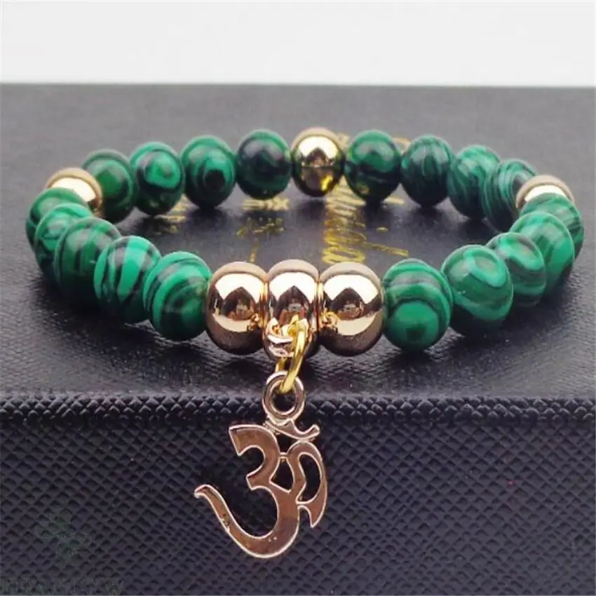 8MM Malachite Buddhist Bead Bracelet Buddhism Stretchy Tibet Silver Unisex Cuff Healing Meditation