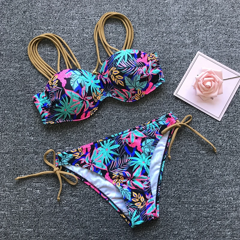 Женский бразильский купальник пуш ап пикантное бикини с принтом пляжная одежда