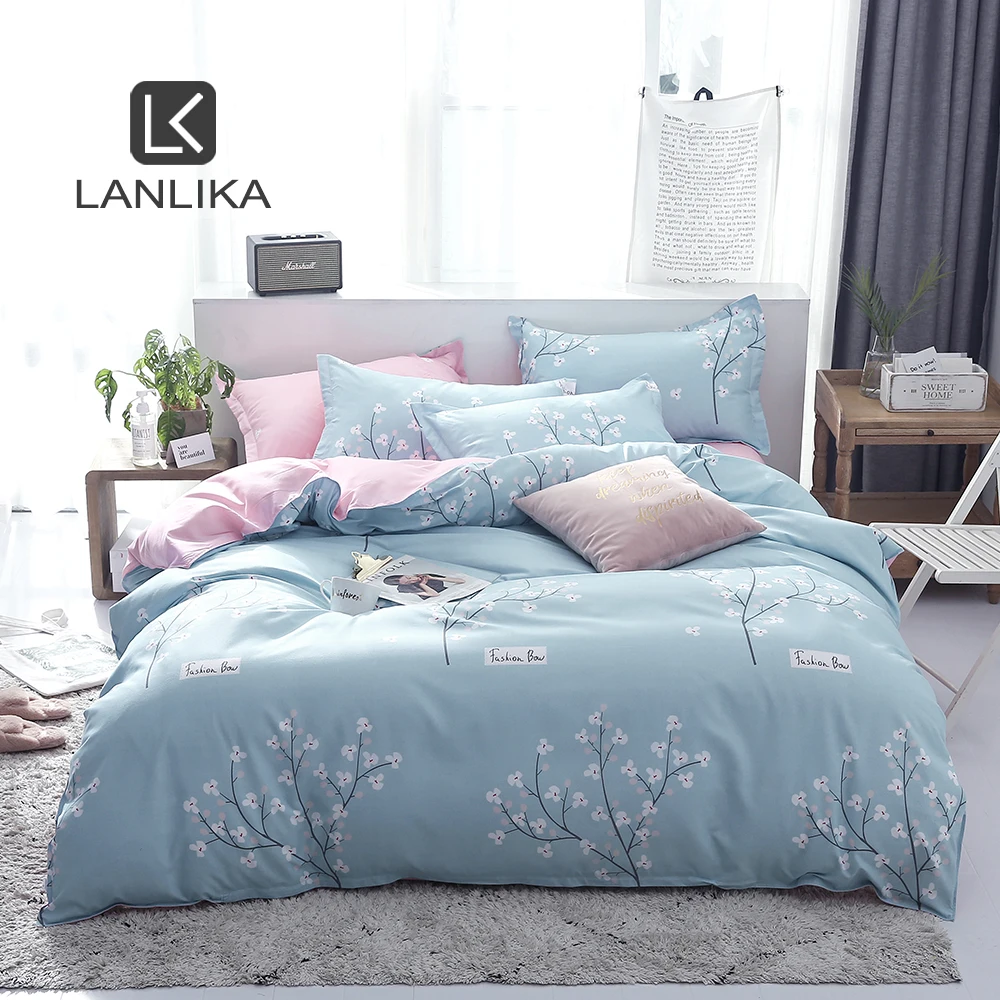 Фото Lanlika свежий стиль домашнее постельное белье голубое покрывало Комплект