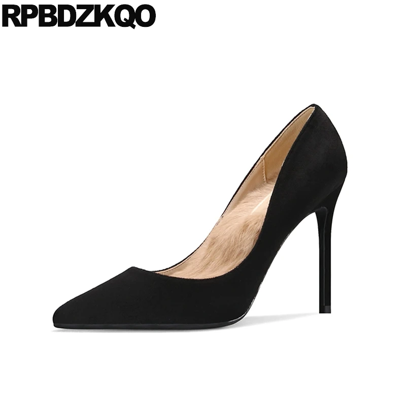 Туфли-лодочки женские на среднем каблуке замшевые туфли с острым носком очень