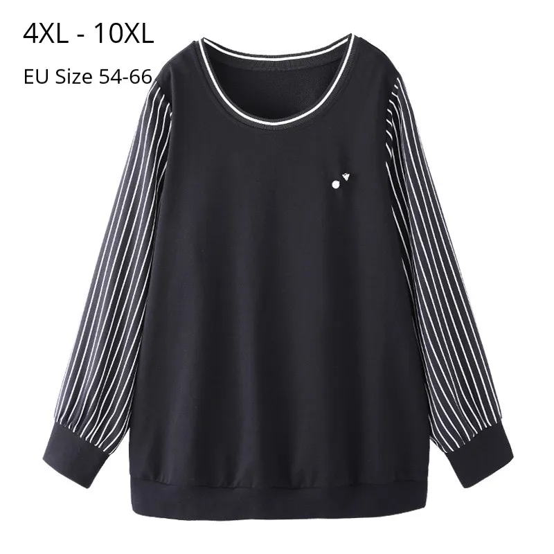

Plus Size 10XL 8XL 6XL 4XL Women 2020 Spring Long Sleeves Tee Shirts Femmel Round Neck Chiffon Sleeves Casual Black Slim Shirts