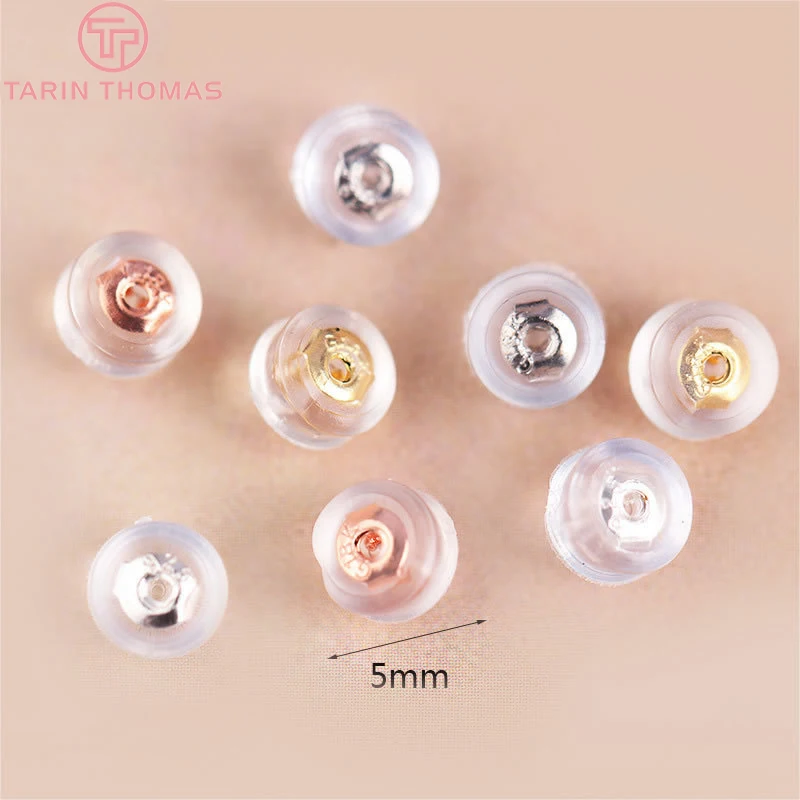 Латунные и резиновые серьги с резиновой стопором 20 шт. 5 мм 24 к золотого цвета