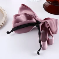 korea ribbon bow banana clip imitation pearl vertical ponytail clip sweet hairpin women fashion hair accessories