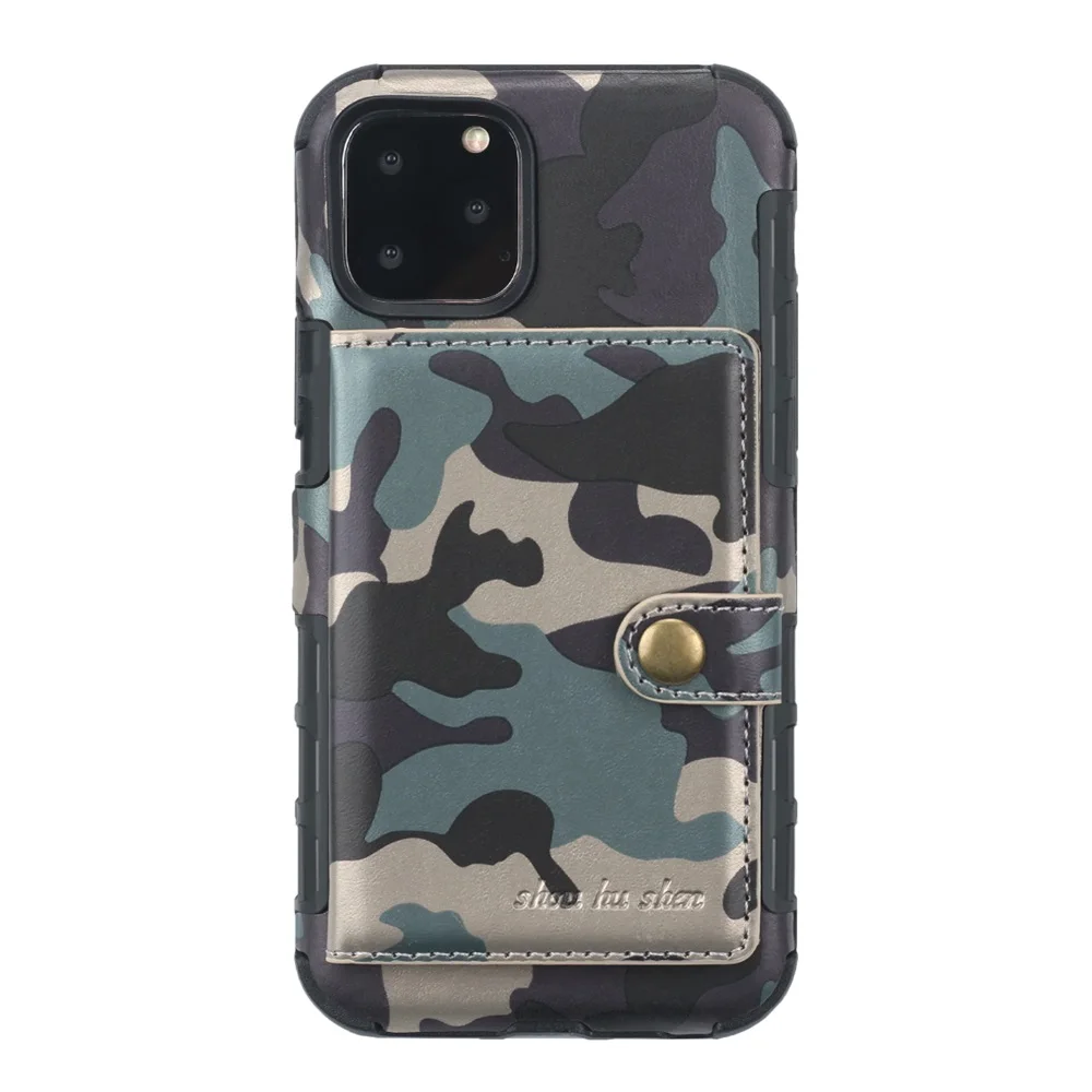 Камуфляжный чехол-кошелек для iPhone 11 Pro Max, чехол-кошелек с несколькими картами, ТПУ+ искусственная кожа, Чехол для карт iPhone 11 - Цвет: Grey