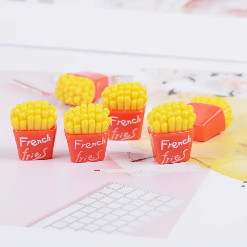 

10pcs/lot Resin French Fries Charms Artificial Food Slime Jewelry Making Accessory Table Phone Decoration Props 16*20*10mm