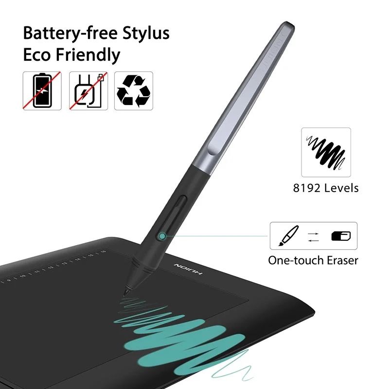 

H610 PRO V2 Graphic Drawing Digital Tablet 8192 Levels ±60° Tilt Function Battery-Free Pen with 8 Press 16 Soft Keys