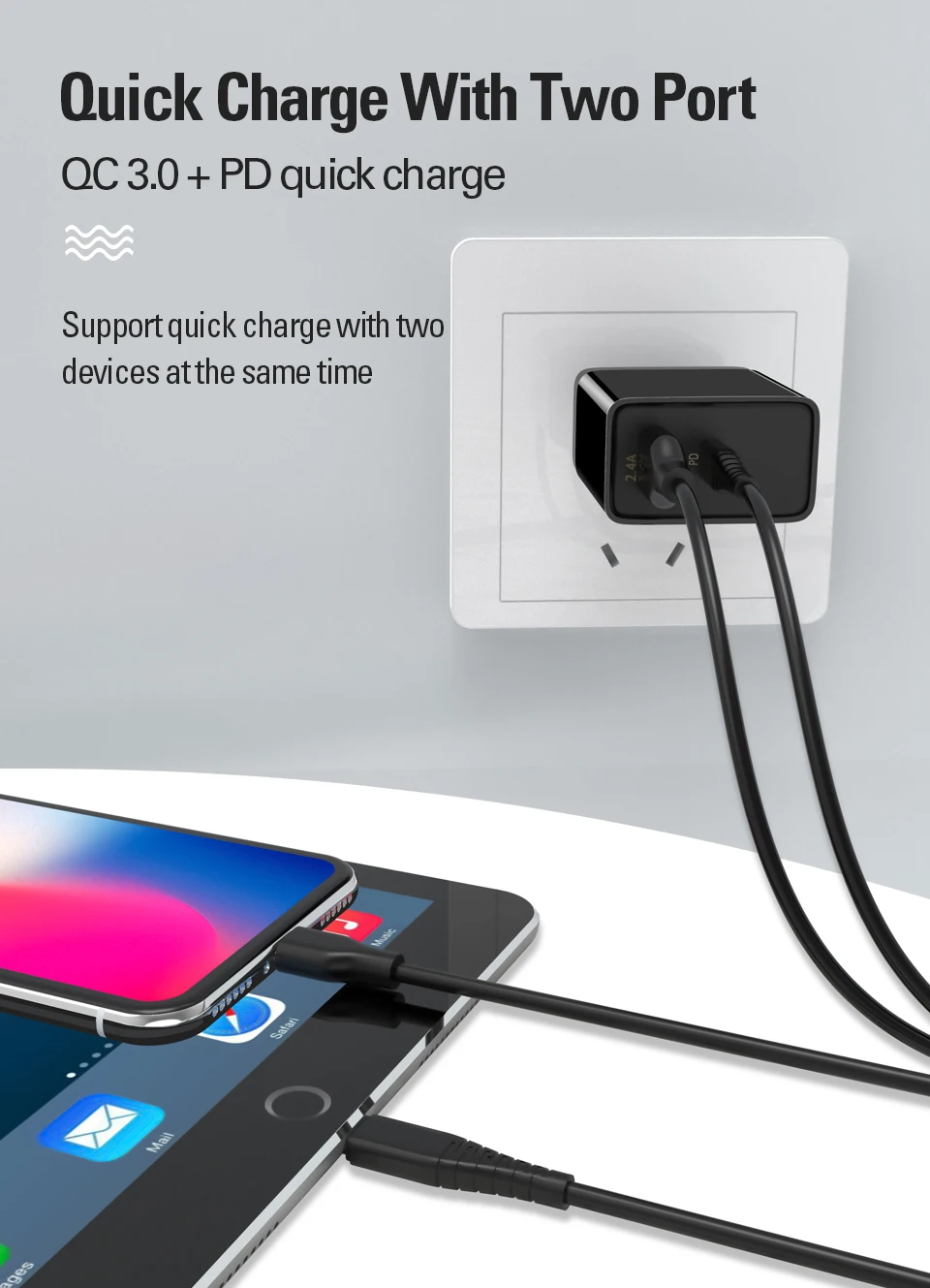 Coolreall Quick Charge 3,0 USB зарядное устройство портативное для huawei xiaomi samsung QC3.0 30 Вт быстрое зарядное устройство PD 3,0 быстрое зарядное устройство для iPhone