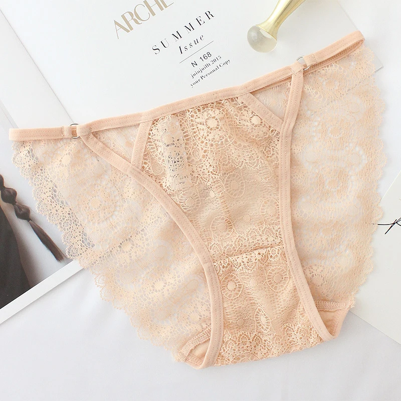 

Roseheart Women Fashion Skin Gray Lace Trim Cotton Bow Low Waist Panties Women Underwear Lingerie Briefs 3 Pieces Perspective