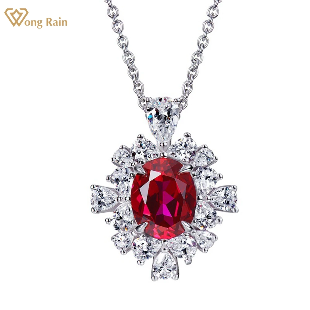 

Wong Rain 925 Sterling Silver 2.5 CT Ruby Created Moissanite Gemstone Wedding Party Pendant Necklace Fine Jewelry Christmas Gift