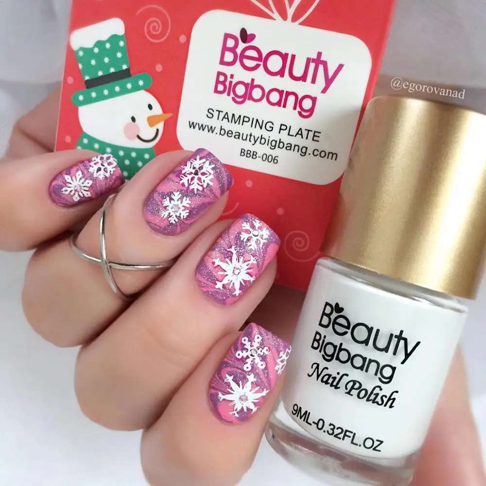 BeautyBigBang круглые пластины для стемпинга ногтей Рождественская снежинка подарок
