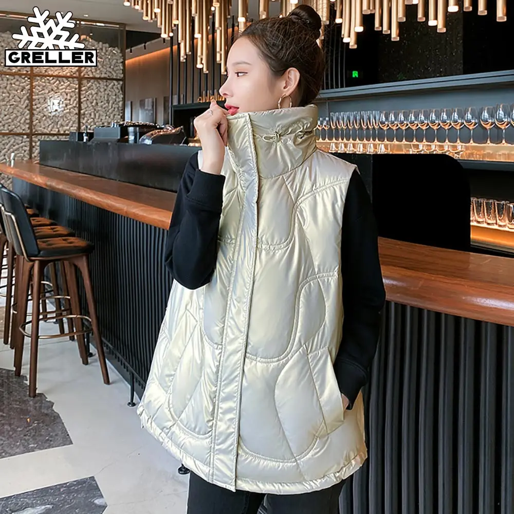 

GRELLER 2021 Women Autumn Winter Vest Jacket Female Fashion White Duck Down Vest Coat Casual Sleeveless Winter Waistcoat Female