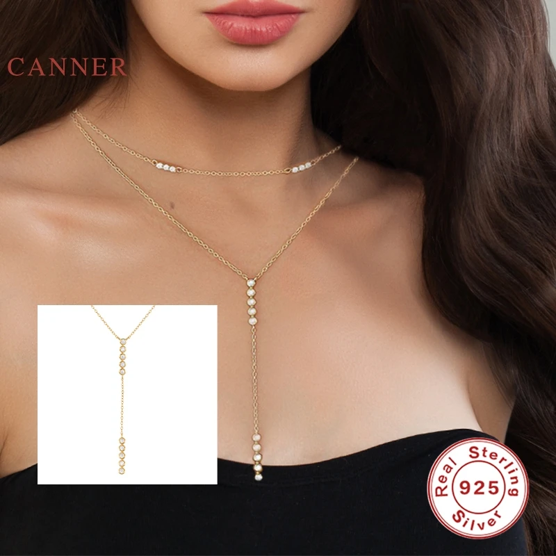 

CANNER Trio Clavicle Ins Necklace For Women 925 Sterling Silver Jewelry Charming Pendant Chain 18K Choker Bijoux Collar Joyero