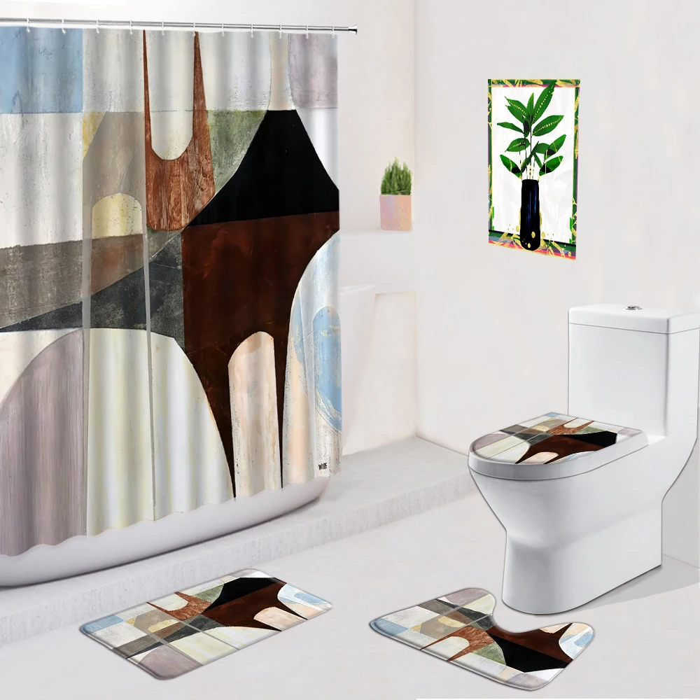 Цветная мраморная занавеска для душа ванной комнаты 4 шт. в комплекте фланелевый