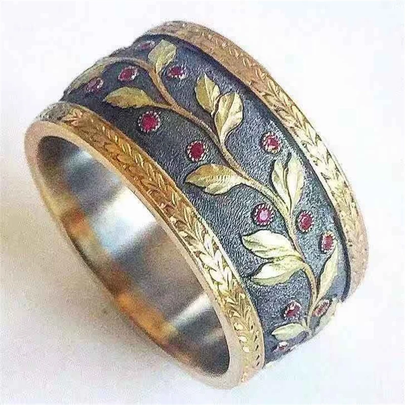 

New Style Personality Trend Vintage Floral Embossed Gemstones Men's and Women's Rings Fashionable Jewelry Wholesale