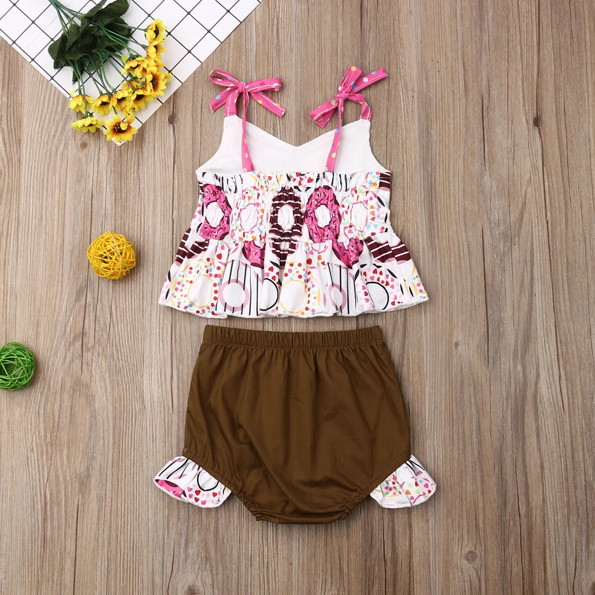 2019 Детская летняя одежда для маленьких девочек платье рубашка с пончиком верх