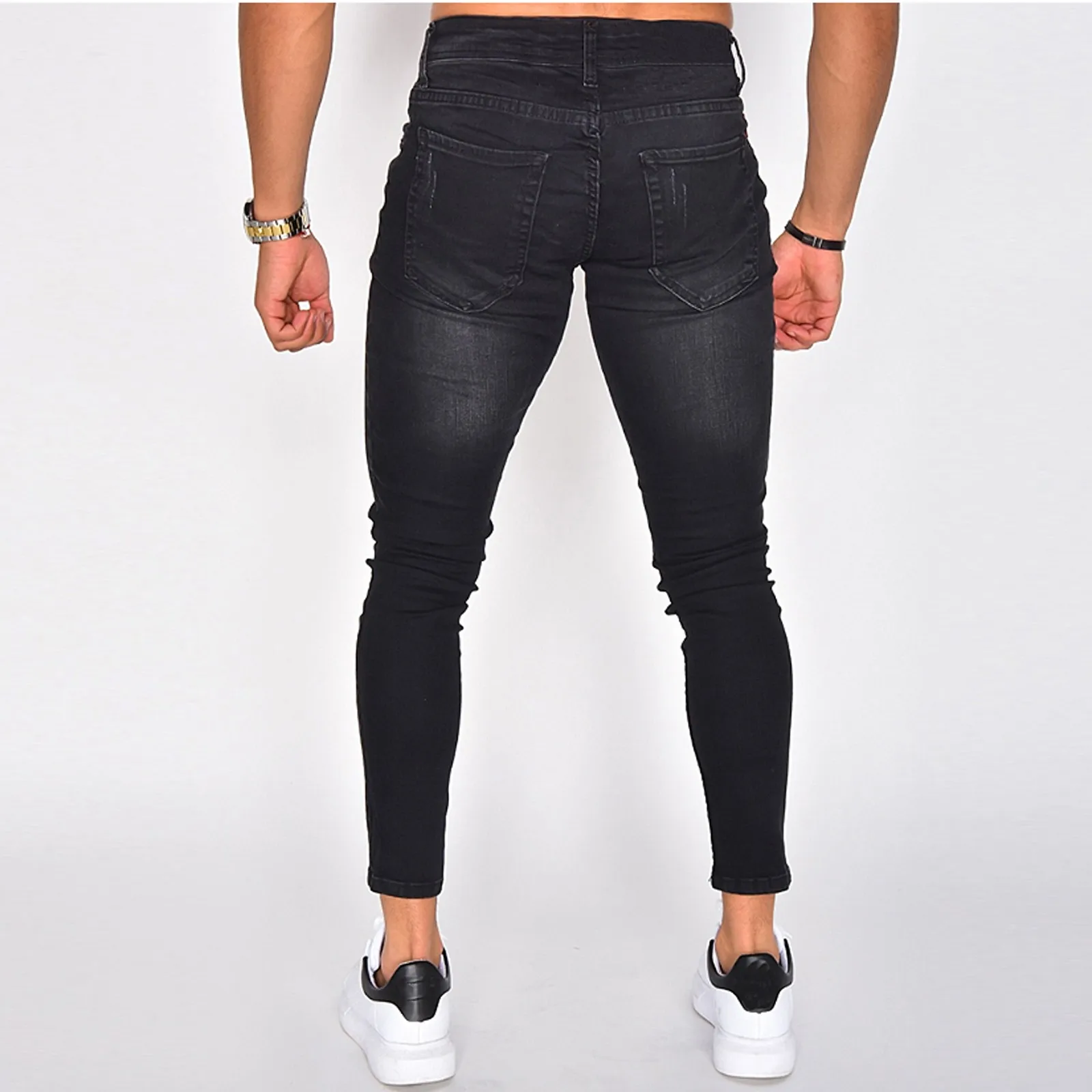 Мужские джинсовые облегающие брюки однотонные винтажные деловые на молнии в