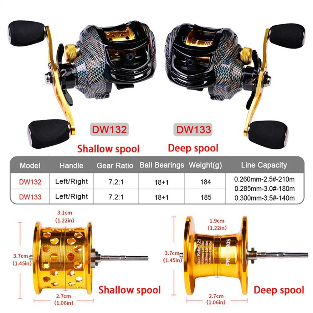 Baitcasting Reel 184g/6.49oz Ultralight Casting Smooth Metal Fishing with Deep or Shallow Spool for Bass | Спорт и развлечения