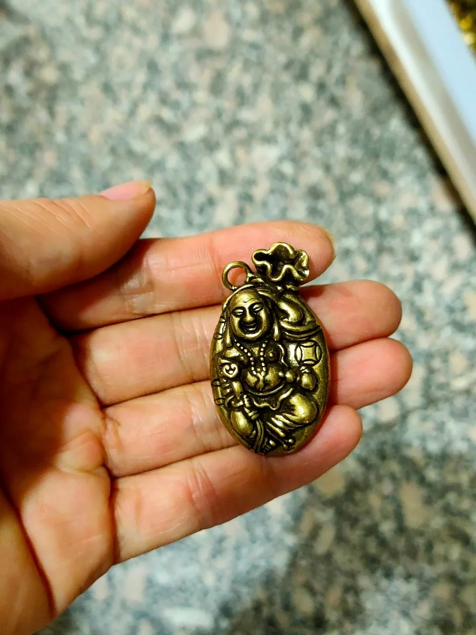 

CHINA antique brass fengshui Maitreya Buddha small Statue Metal crafts family decorations Necklace pandent