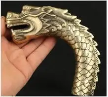 

Copper Brass CHINESE crafts decoration Chinese Old BRASS Hand Carved Faucet Loong Dragon Statue Cane Walking Stick Head
