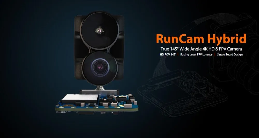 Новинка RunCam Hybrid 4K 30fps FOV 145 градусов HD Запись DVR двойной объектив камера Низкая задержка одноплатная для RC гоночный Дрон