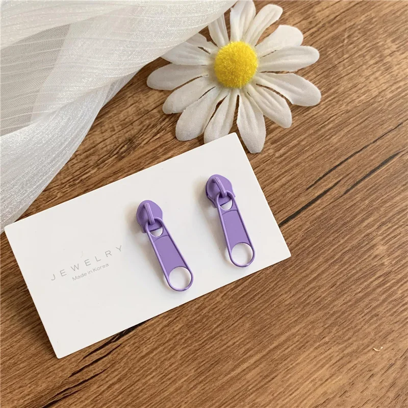 

Funny purple Metal Alloy Zipper Shape Stud Earring For Women Girls Creative Colorful Charm Ear Jewelry