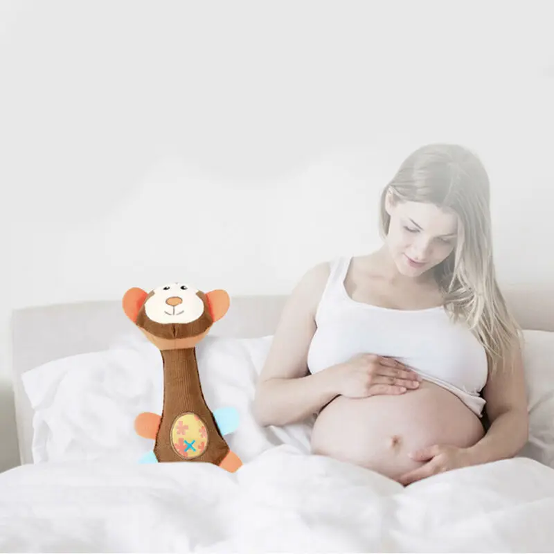 

Baby Boy Girls Cartoon Toys Newborn Babies Soft Sound Animal Plush Handbells Squeeze Rattle Toy