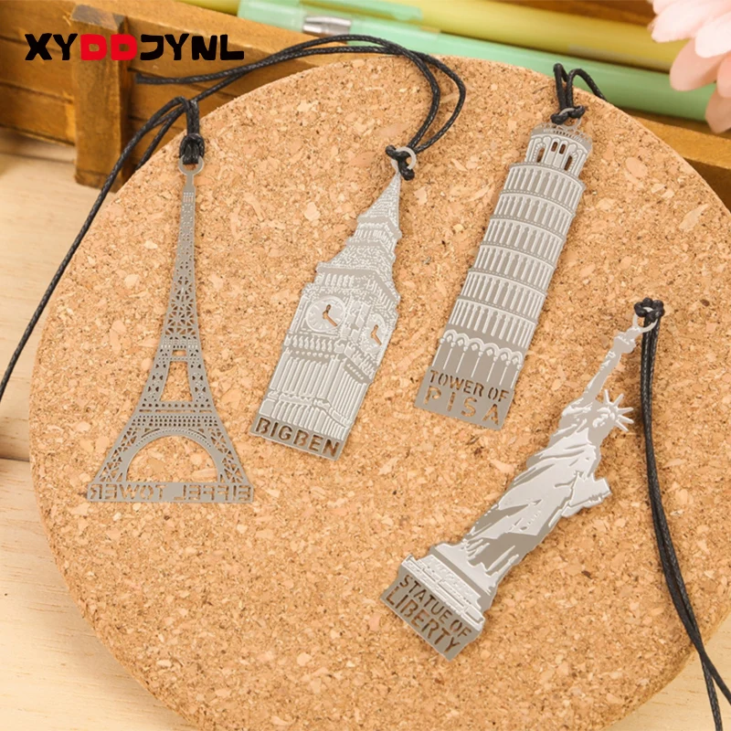 

1pc Metal Bookmarks Architecture Tower Hollow Design Office Paper Clips Bookmark Creative Stationery