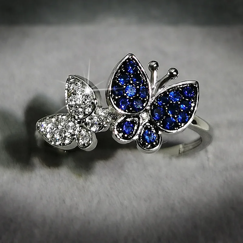 

New Rings 925 Silver Jewelry Butterfly Shaped Sapphire Zircon Gemstones Finger Ring for Women Wedding Party Fashion Ornaments