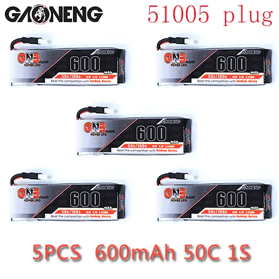 5PCS 600mAh 50C 1S 5 шт. аккумулятор Gaoneng GNB 1S 600 мА/ч, 3,7 V 50C/100C 51005 штепсельной вилки разъём для LiPo батарей Батарея для 4-осевого квадрокоптера FPV, вертолет-Дрон летательный аппарат - Цвет: 5PCS 600mAh 50C 1S