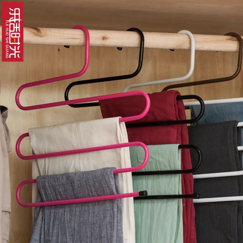 Вешалка для брюк из нержавеющей стали многослойная нескользящая s-образная зажим