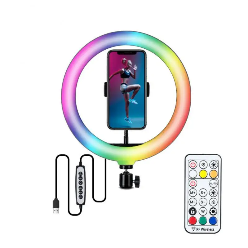 

26CM RGB Fill Photography Lighting Phone Ringlight Tripod Stand Photo Led Selfie Remote Control Ring Light Lamp Youtube Live
