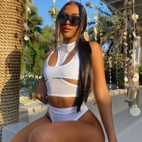 sexy beachwear 2 piece sets womens outfits summer sleeveless bandage hollow out crop top and shorts suits bikini matching sets