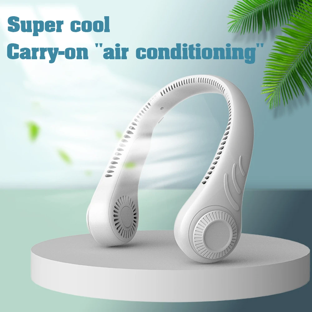 

Neck Fan Portable Cooling Fans Ultra Quiet Air Cooler Outdoor Mute Leafless Ventilador USB 360 Degree Neckband Fan Rechargeable