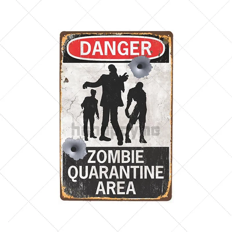 Металлическая табличка Danger Zombies Zone hohappyme 20x30 см