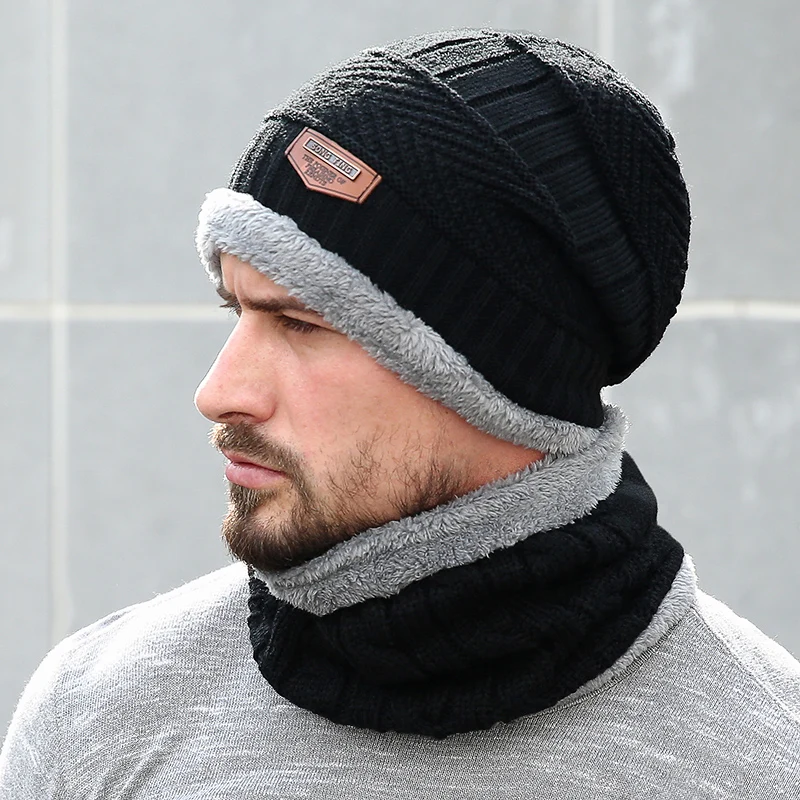 

Winter Hats For Men Knitted Hat Scarf Fall Winter Cap Thick Neck Warm Wool Bonnet Men Women Knitted