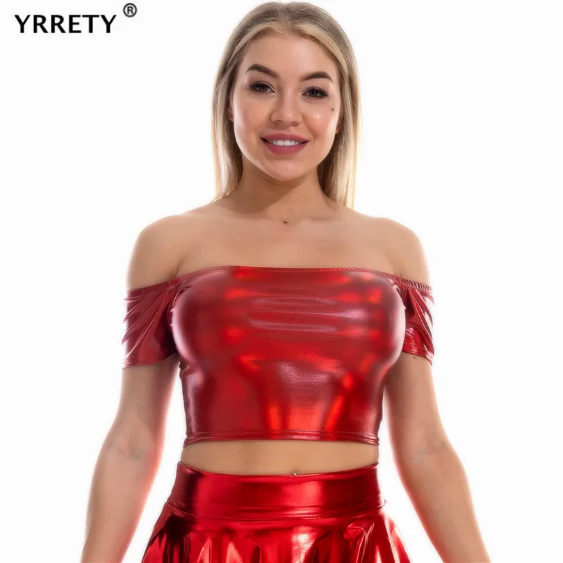 Женский короткий топ YRRETY с открытыми плечами футболка коротким рукавом топы