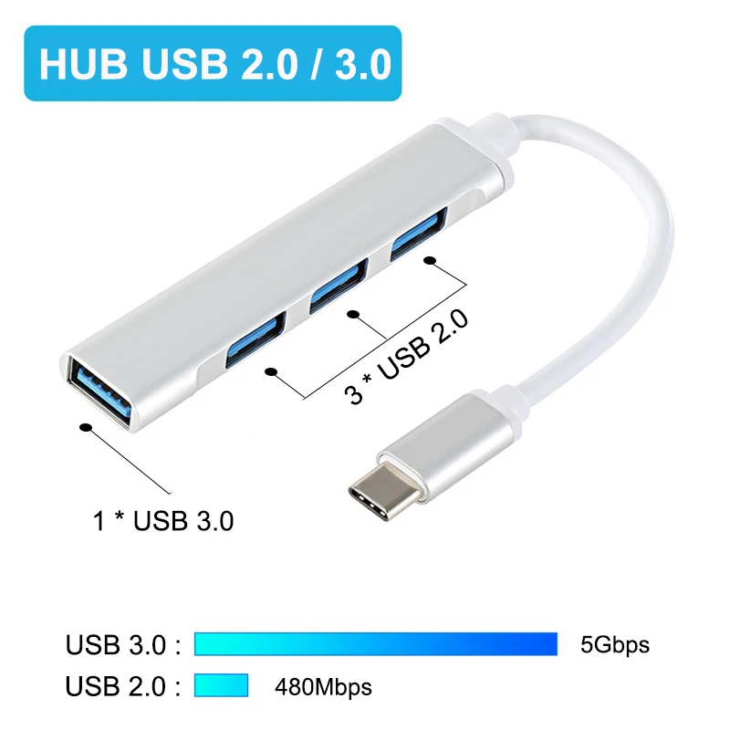 USB-концентратор 3 0/3 1 Type-C 4 порта мультиразветвитель OTG для Xiaomi Lenovo Macbook Pro Air ПК