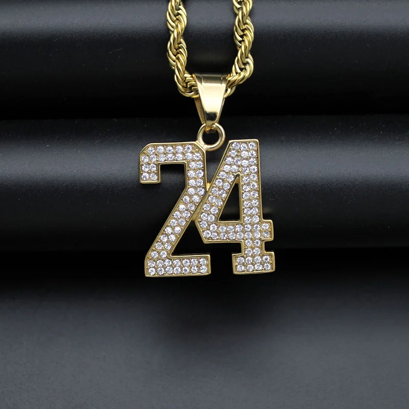 Хип-хоп Bling Iced Out Золото Цвет Нержавеющая сталь Черный Mamba номер 24 подвески