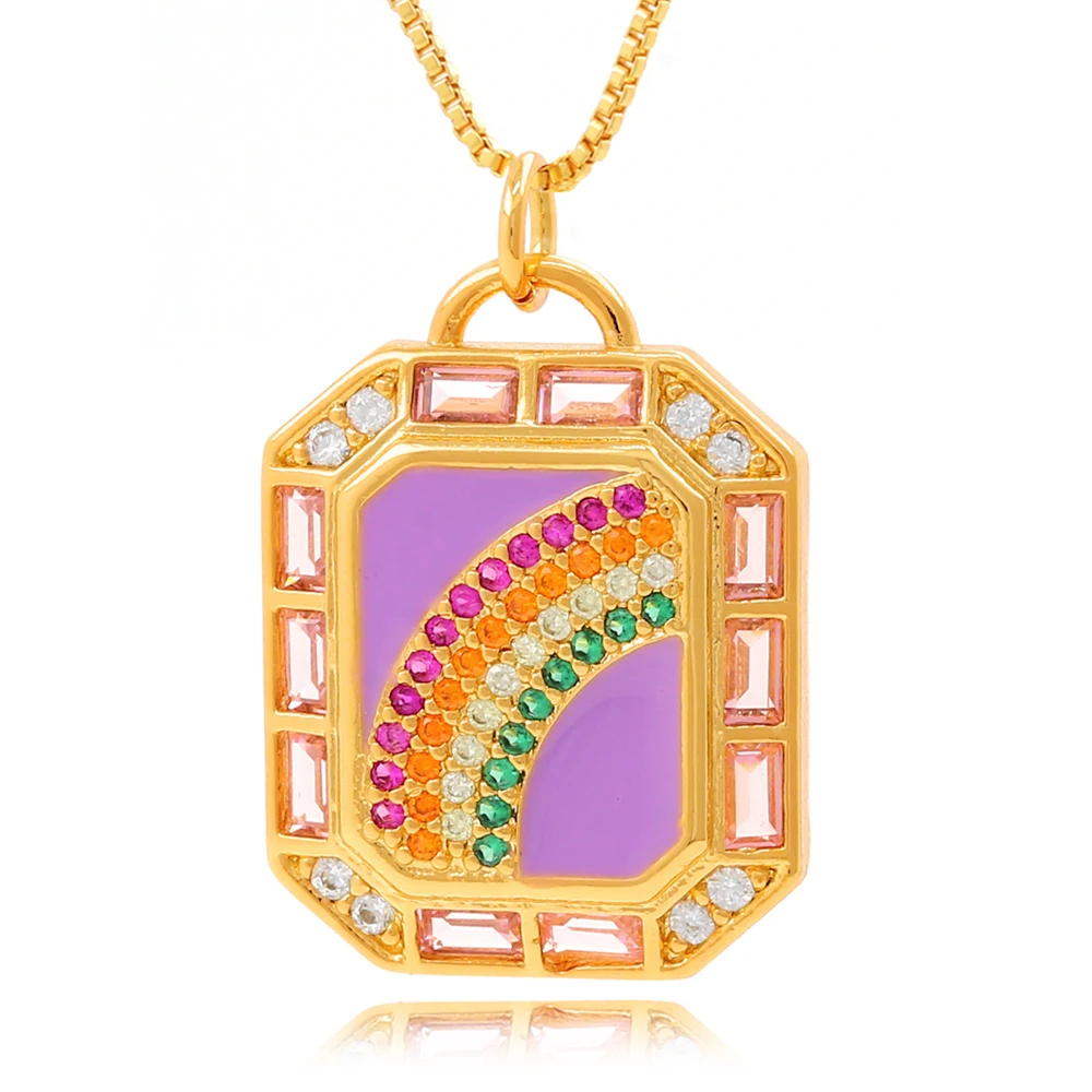 New Rainbow Pave Outline Enamel Women Personality Custom Nameplate Necklace Colorful Crystal Pendant Necklace Christmas Gift2021 images - 6