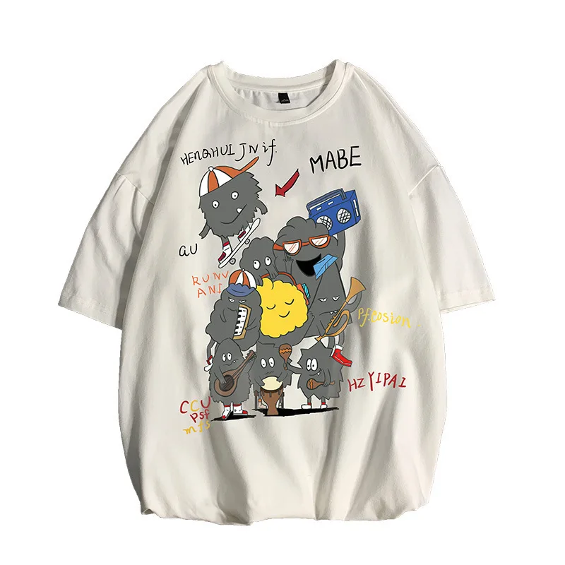 

Japanese Summer New Fun Printing Short Sleeve T-shirt Men's Casual Versatile Half Sleeve plus-Sized plus Size Loose T-shirt