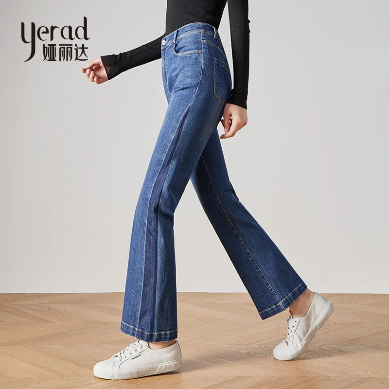 YERAD офисные женские осенние Новые расклешенные джинсы элегантные выбеленные