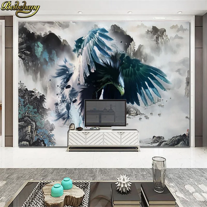 beibehang custom papel de parede 3d wall paper large Ink eagle mural wallpaper according DIY custom murals home decoration