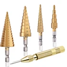 Ступенчатое сверло из быстрорежущей стали с титановым покрытием, 4-12, 4-20, 4-32, электроинструменты для сверления металла, высокоскоростной резак для отверстий из стали и дерева, конусное сверло