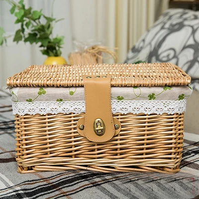 beige grass Креативная бамбуковая плетеная корзина для хранения с крышкой с замком для хранения одежды, коробка для хранения игрушек, органайзер, коробка для хранения - Цвет: beige grass