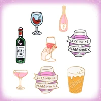 red wine bottle cup wine time mini beer cocktail wine glass brooches enamel pins badge collection gifts for women men party time